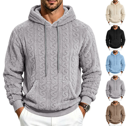 Herren Teddy-Fleecepullover mit Zopfmuster, Kapuze und Kängurutasche Echoarchiv