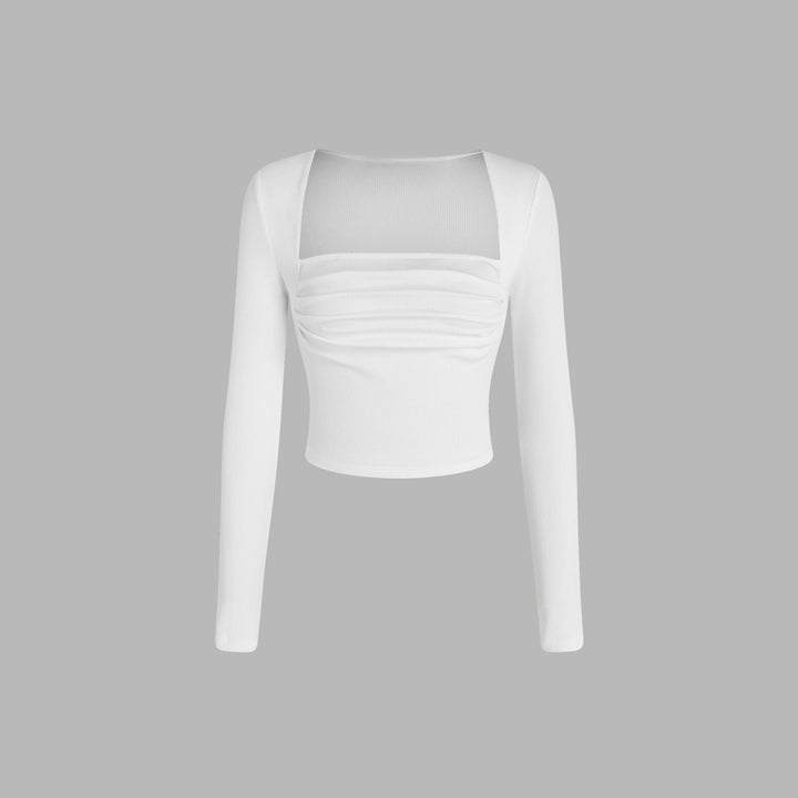Damen gerafftes Cropped-Longsleeve mit quadratischem Ausschnitt und figurbetonter Passform – Avérine