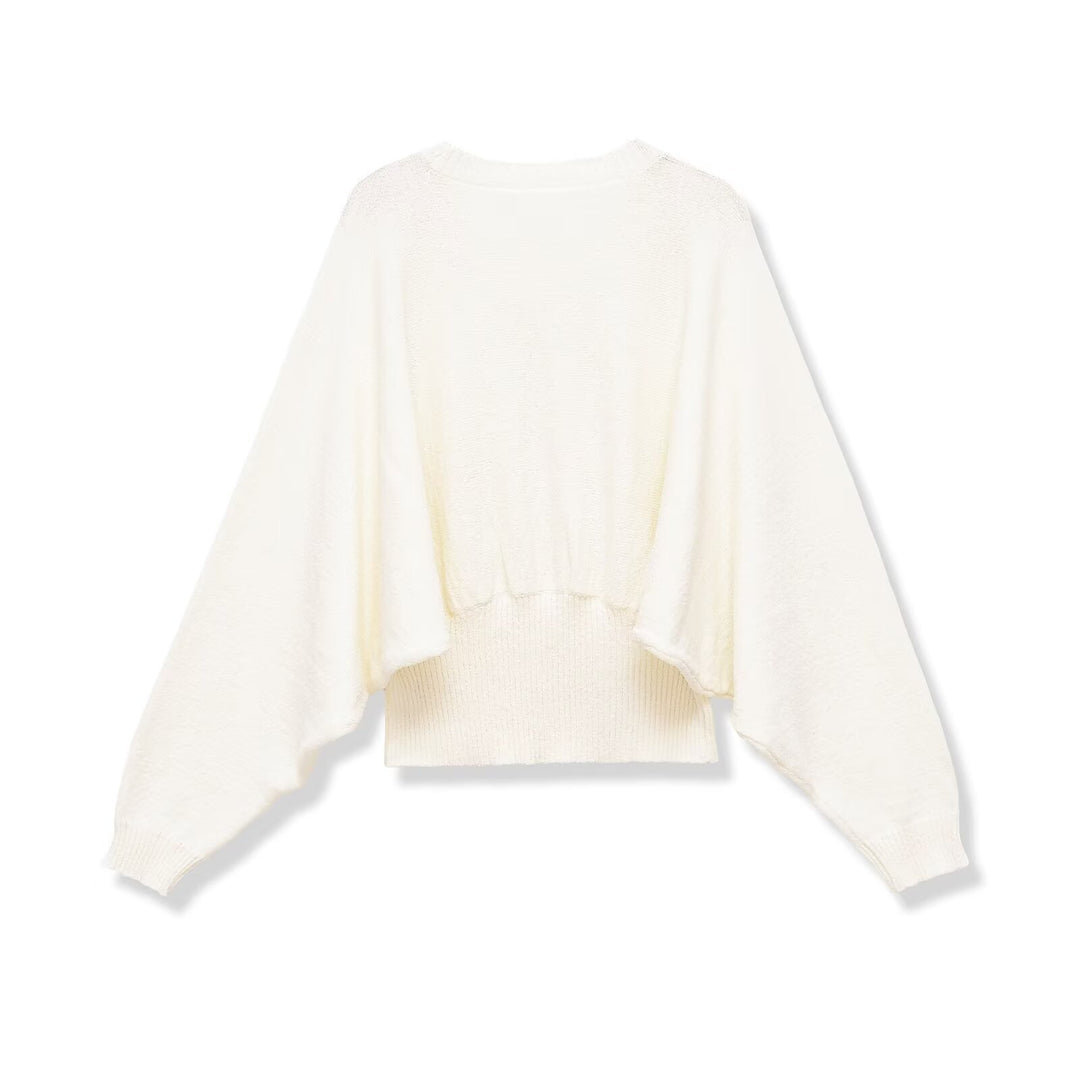Damen weit geschnittener Cropped-Pullover mit Fledermausärmeln und breitem Rippbündchen Echo Archiv
