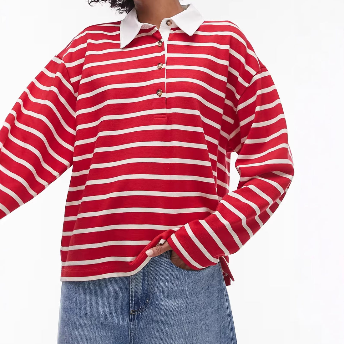 Damen Lässiger gestreifter Shirt mit Polokragen – Orélia