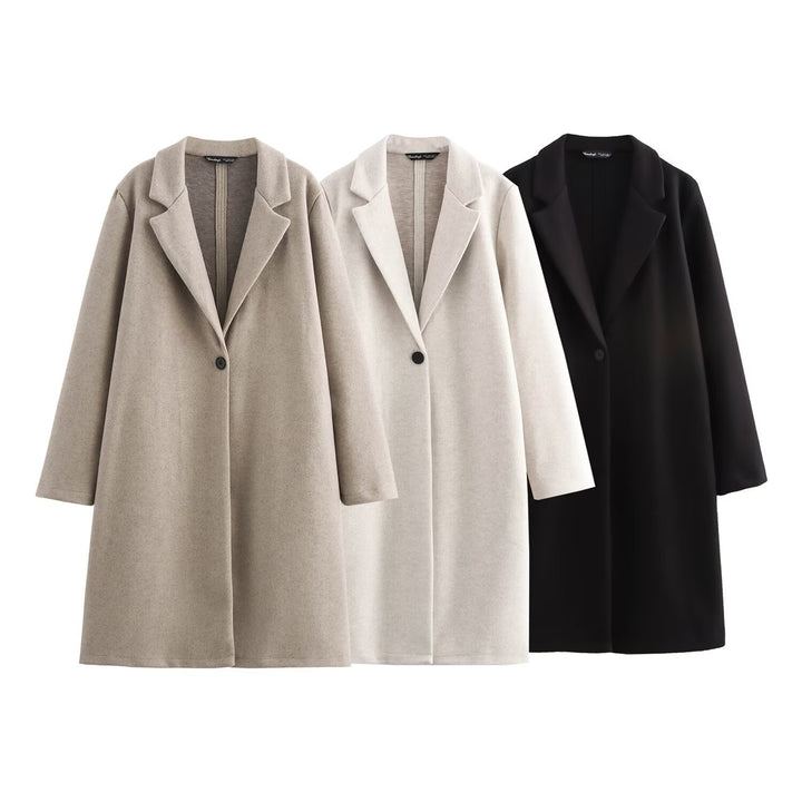 Damen Puristischer Longline-Mantel mit Reverskragen, Ein-Knopf‑Verschluss und weichem Filzfinish Echo Archiv