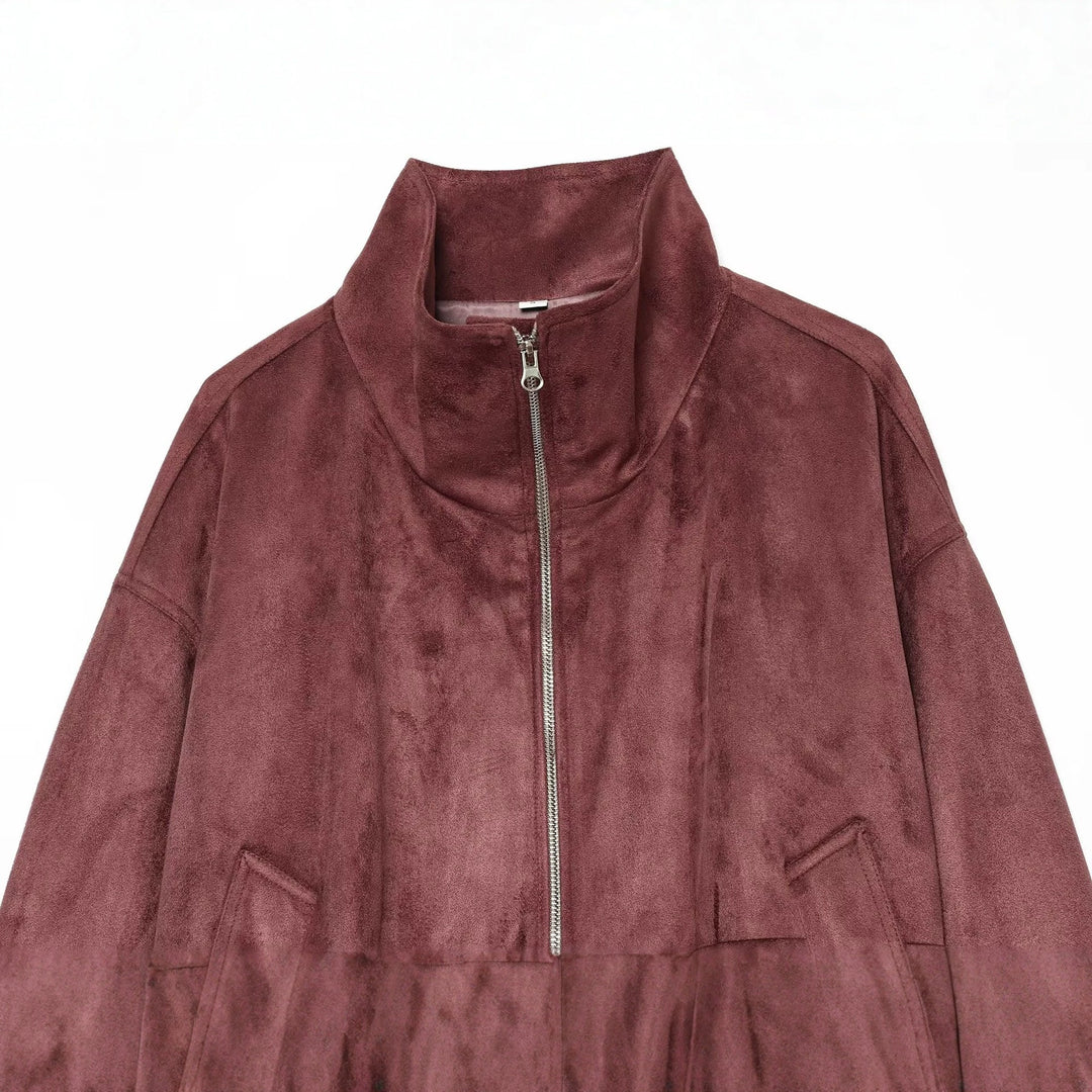 Damen kurze Veloursleder-Optik Bomberjacke mit Stehkragen und elastischem Saum Echo Archiv
