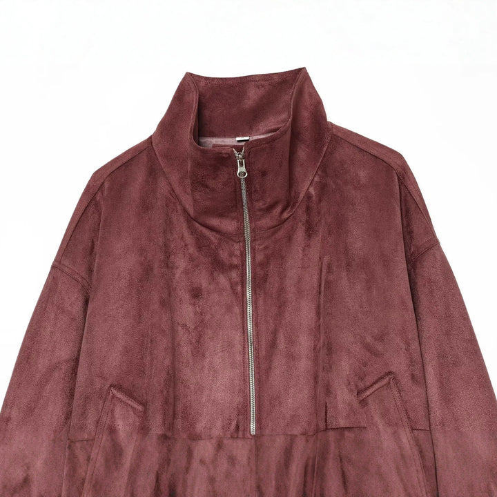 Damen kurze Veloursleder-Optik Bomberjacke mit Stehkragen und elastischem Saum Echo Archiv