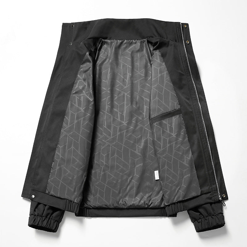 Herren Leichte Softshell-Übergangsjacke im Utility-Minimalstil mit hochschließendem Stehkragen und verdecktem Reißverschluss Echoarchiv