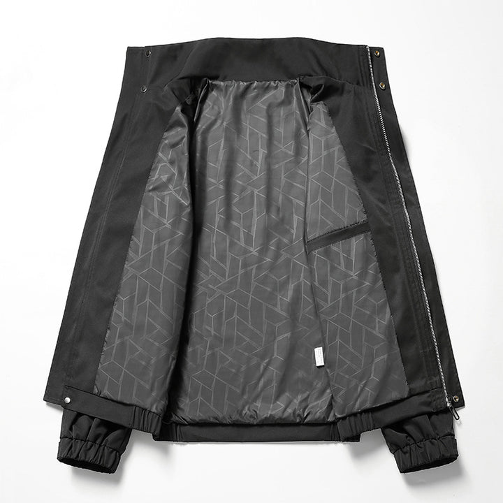 Herren Leichte Softshell-Übergangsjacke im Utility-Minimalstil mit hochschließendem Stehkragen und verdecktem Reißverschluss Echoarchiv