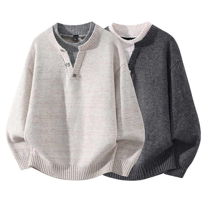 Damen Oversize-Strickpullover mit Henley‑Halbknopfkragen und geripptem Saum Echoarchiv
