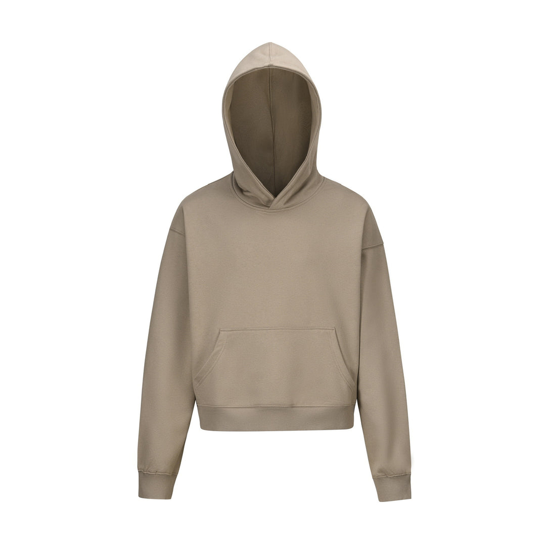 Damen nan kurzgeschnittener Boxy-Kapuzenpullover mit Kängurutasche und geripptem Komfortbund Echo Archiv