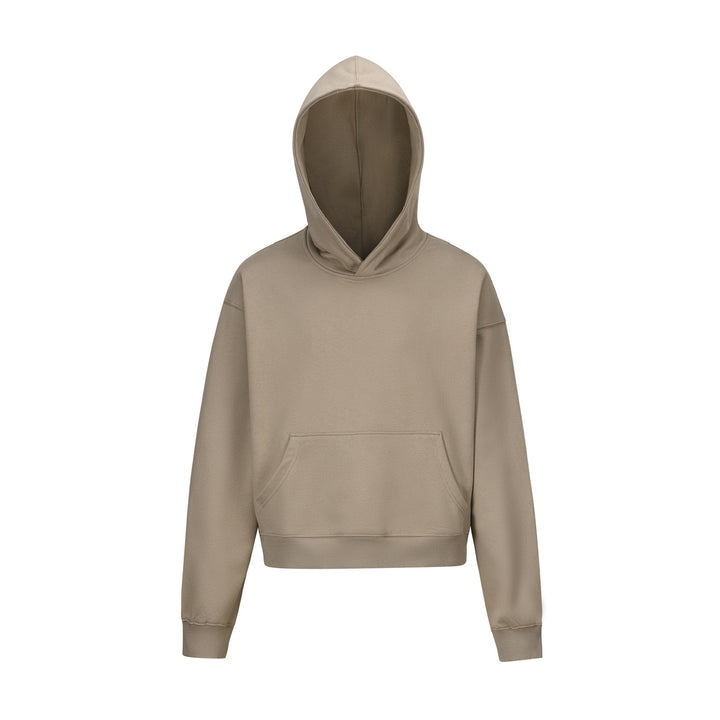 Damen nan kurzgeschnittener Boxy-Kapuzenpullover mit Kängurutasche und geripptem Komfortbund Echo Archiv