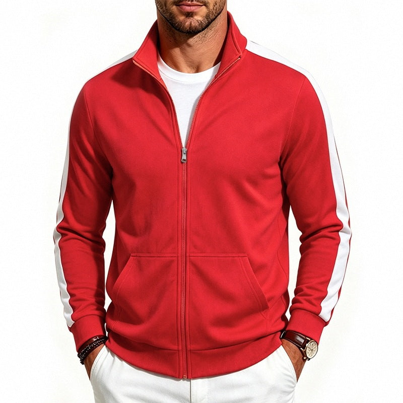 Herren Retro Trackjacke mit Stehkragen, Kontraststreifen und Kängurutasche – Cavarno