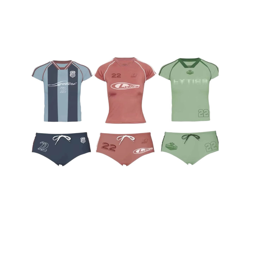 Damen Sport-Set mit figurbetonter Shorts und kurzärmeliger Oberteil Echo Archiv