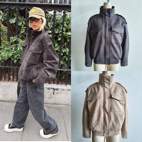 Herren Fieldjacke im utilitaristischen Stil mit Stehkragen, Schulterklappen und aufgesetzten Pattentaschen Echo Archiv