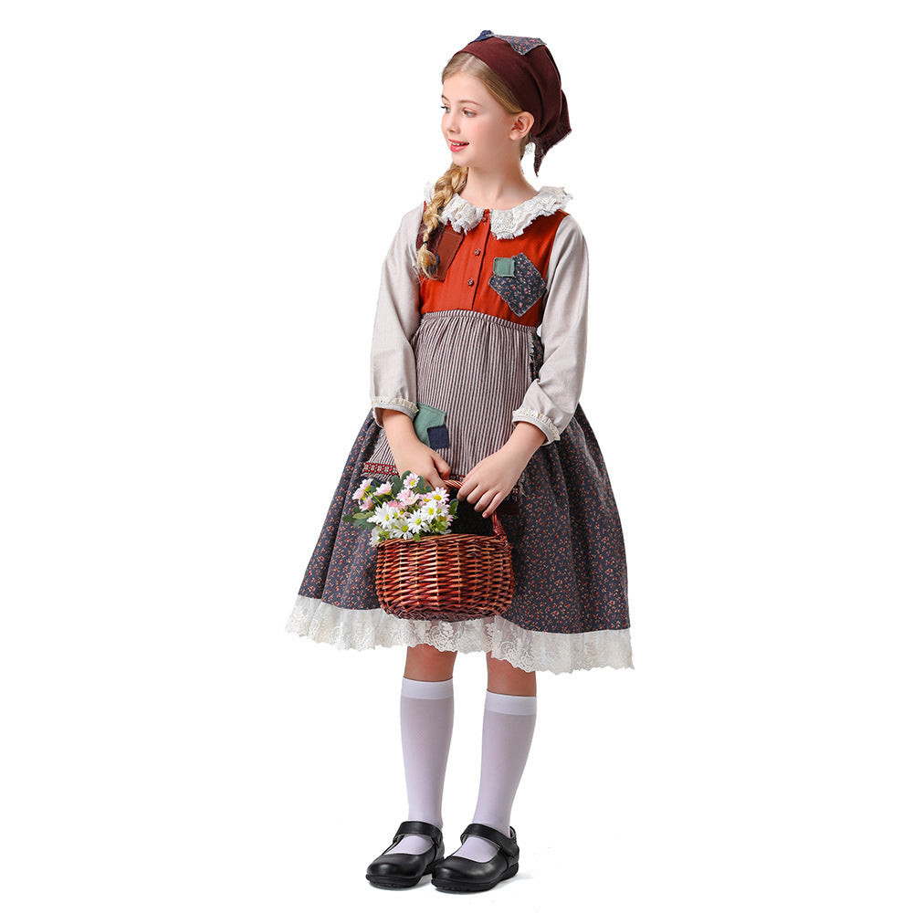 Damen nan vintageinspiriertes Rüschenkleid mit abnehmbarer Schürze und Spitzenbesatz Echo Archiv