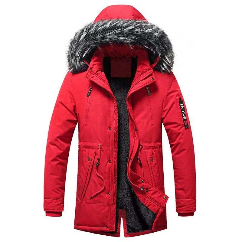Herren Winterparka mit Kunstfellkapuze, gefütterter Thermo-Mantel mit Kordelzug Echoarchiv