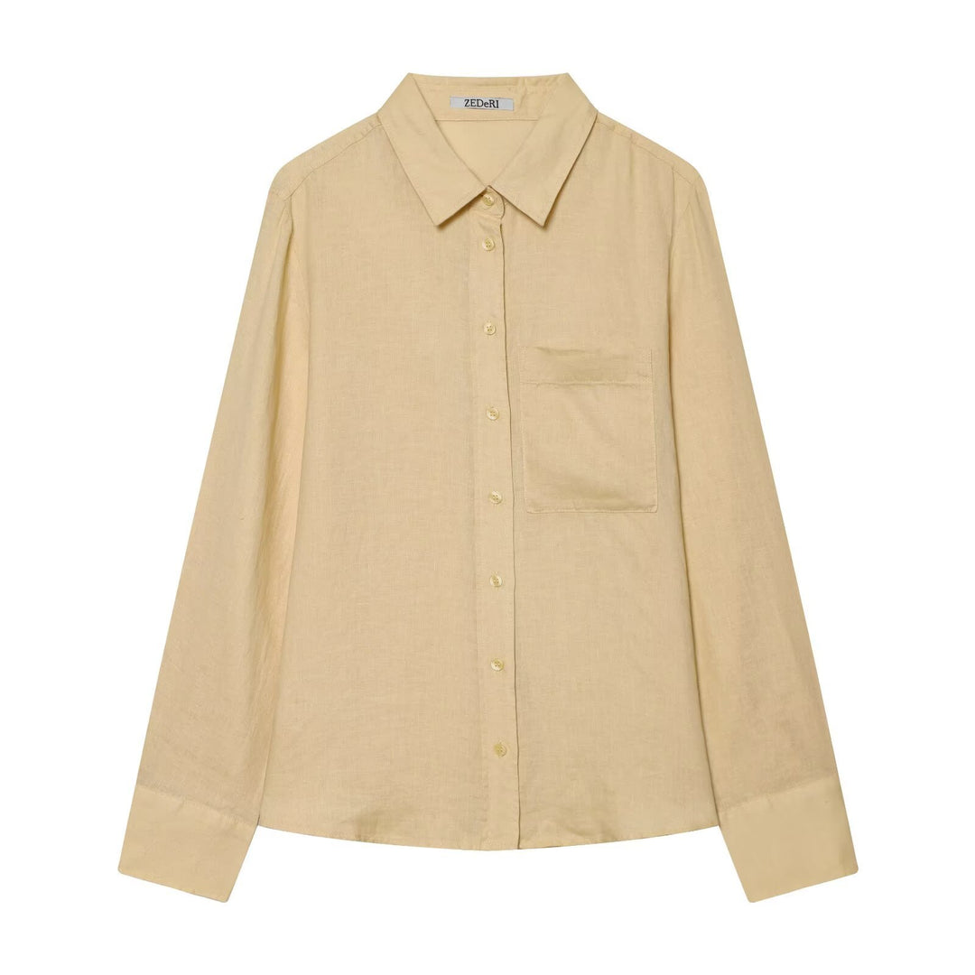 Damen Oversize‑Hemdbluse in Leinenoptik mit Brusttasche und Manschetten Echo Archiv