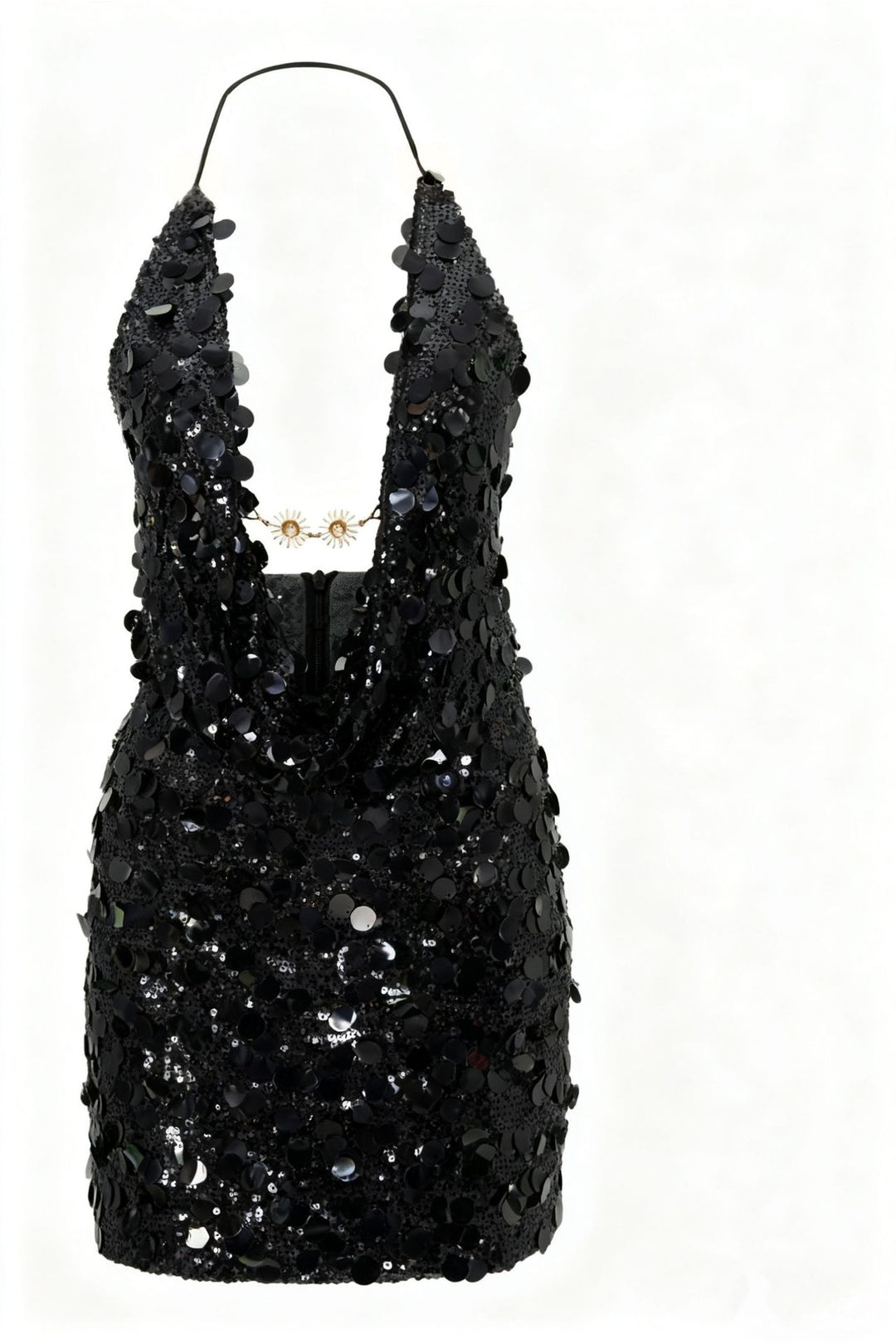 Damen Glitzerndes Minikleid mit tiefem V-Ausschnitt und Troddel-Applikationen Echo Archiv