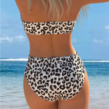 Damen Bandeau-Bikini mit hohem Taillenschnitt und stilvollem Leopardenmuster Echo Archiv