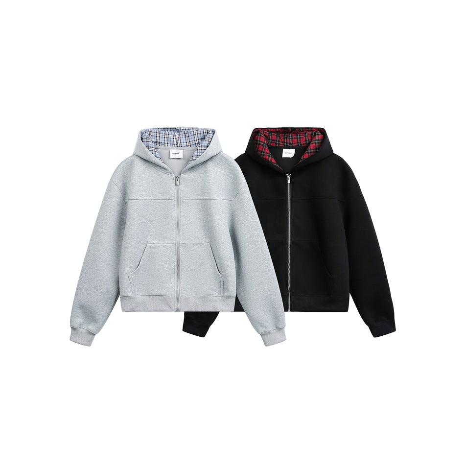 Unisex Kapuzenjacke mit Karofutter und durchgehendem Reißverschluss Echoarchiv