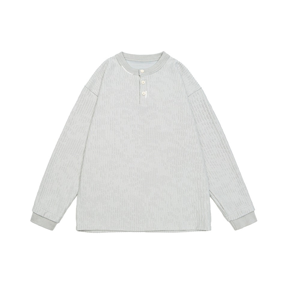 Unisex Gerippter Oversize-Henley-Pullover mit Knopfleiste Echoarchiv