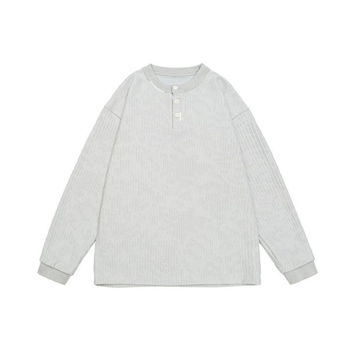 Unisex Gerippter Oversize-Henley-Pullover mit Knopfleiste Echoarchiv