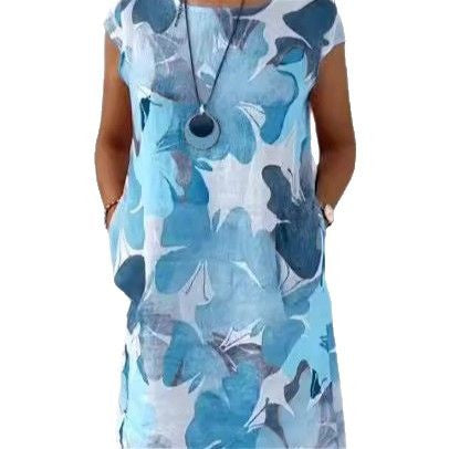 Damen nan luftiges Tunika-Midikleid aus Leinenmix mit Aquarellblütenprint und Seitentaschen Echo Archiv