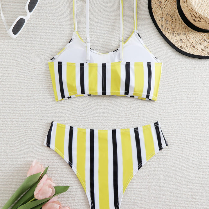 Damen Bikini-Set mit modischem Knoten und buntem Streifenmuster Echo Archiv