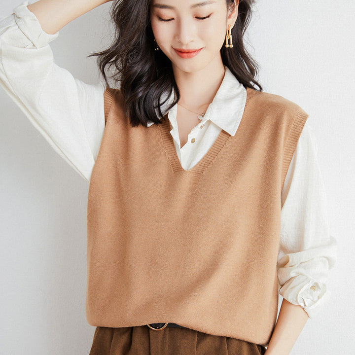 Damen Oversize V-Ausschnitt Feinstrickweste mit Rippenbund Echoarchiv