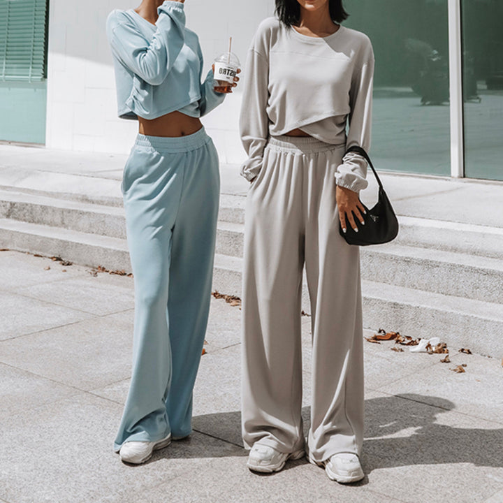 Damen nan weites Lounge-Hosen-Set mit hohem Komfortbund und kurzem Sweatshirt Echo Archiv