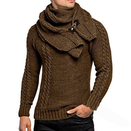 Herren Strickpullover mit hochwertigem Zopfmuster und integriertem Schal Echoarchiv