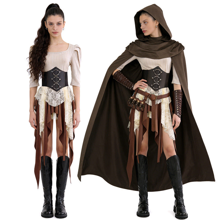 Damen Rock mit asymmetrischen fransigen Details und eleganter Spitzenborte – Rosévia