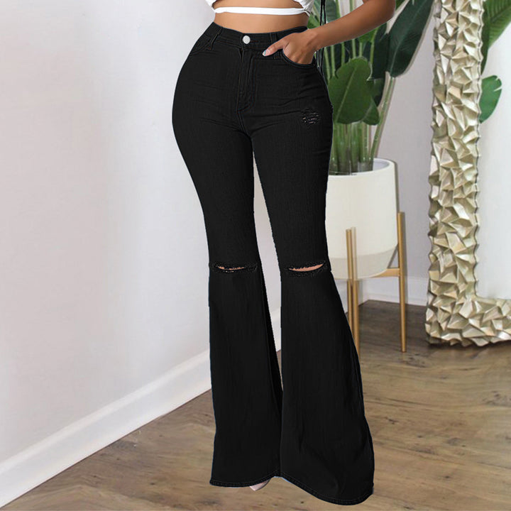 Damen Schmal geschnittene Schlagjeans mit knieoffenen Cutouts und formendem Komfortbund Echo Archiv