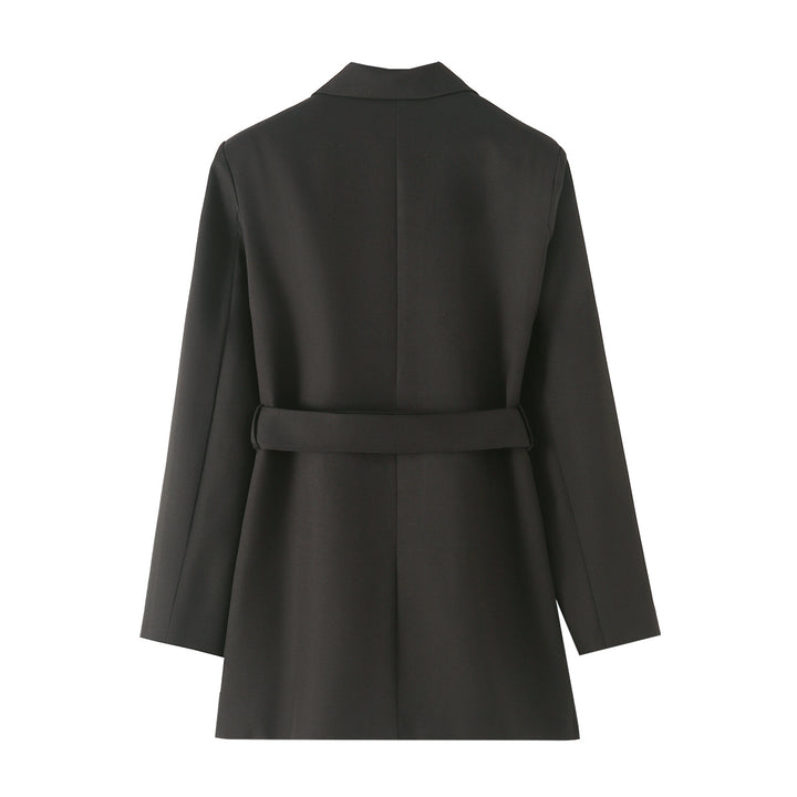 Damen taillierter Gürtel-Blazer mit asymmetrischem Schalkragen und Pattentaschen – Valéne