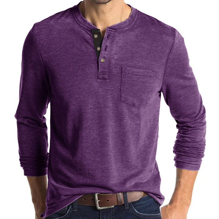 Herren Langarm-Henley-Shirt mit modischen Knopfdetails Echoarchiv