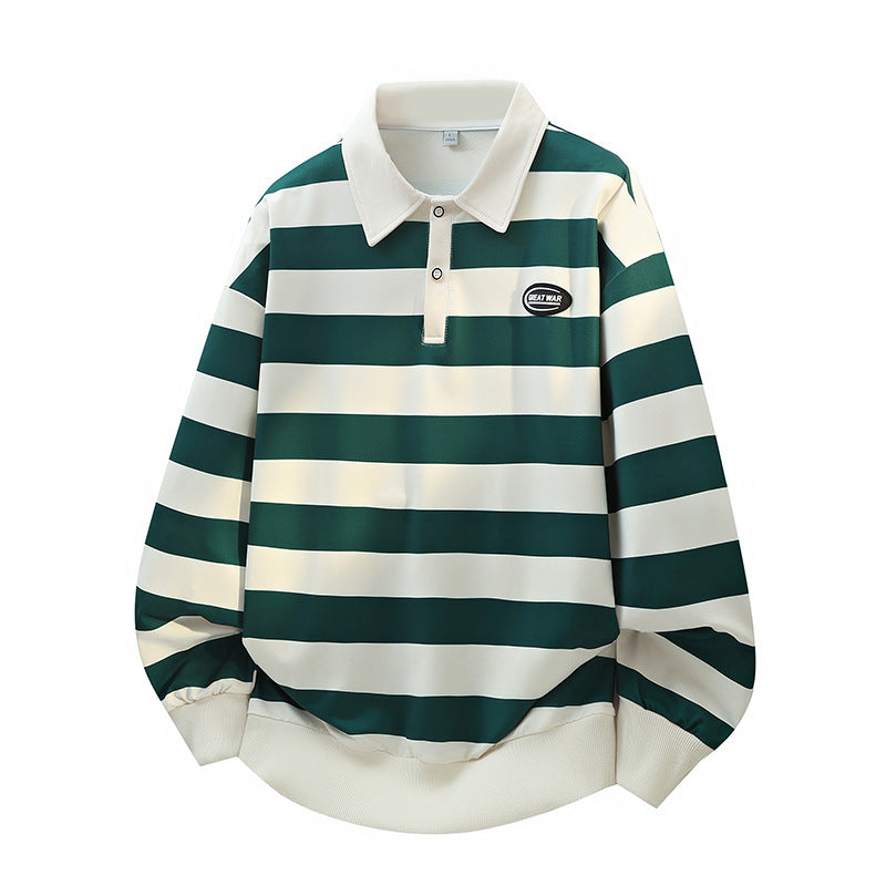 Herren Gestreiftes Oversize Rugby-Polo mit Kontrastkragen und Rippbündchen Echoarchiv
