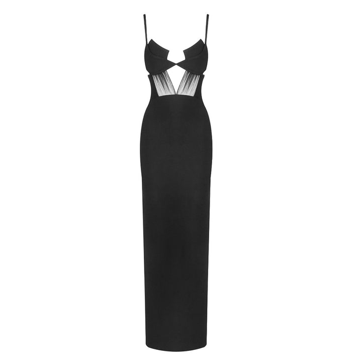 Damen elegantes Cut-Out Maxikleid mit tiefem V-Ausschnitt und transparenten Akzenten Echo Archiv