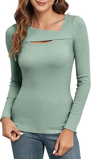 Damen Geripptes Langarmshirt mit asymmetrischem Carmenausschnitt und Brust-Cut-Out Echo Archiv