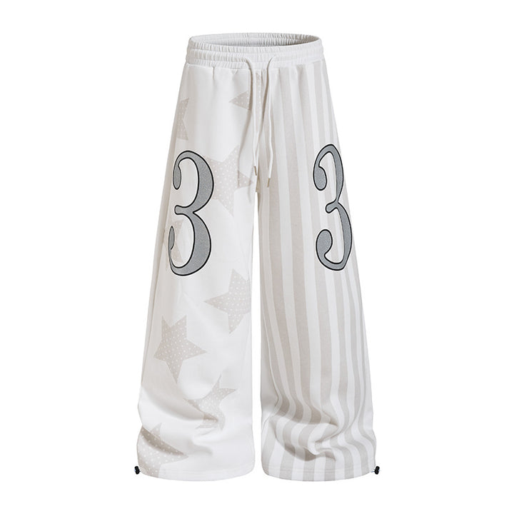 Damen Weite Lounge-Hose mit hohem Komfortbund, Tunnelzug, Stern- und Streifen-Print Echoarchiv
