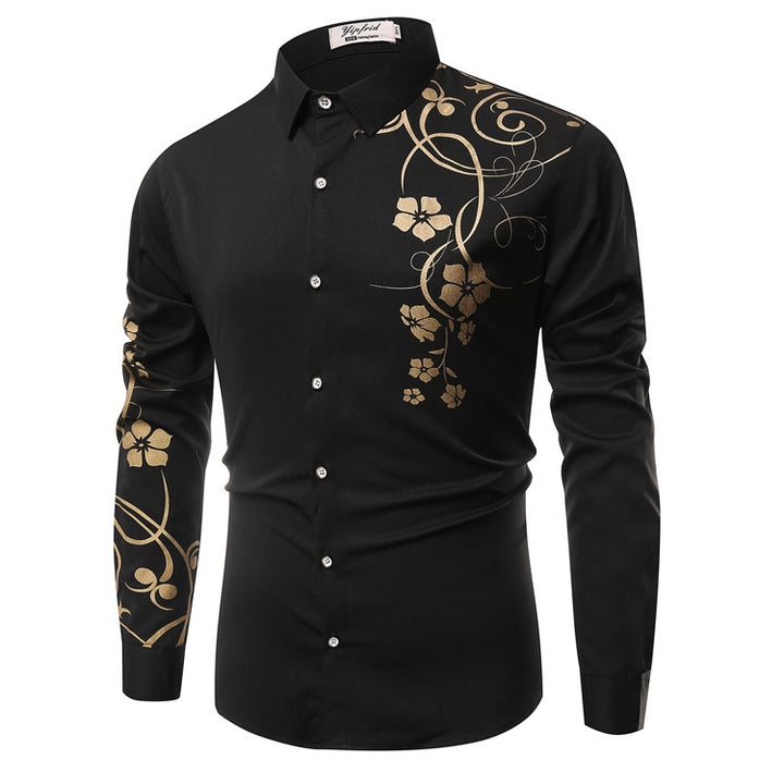 Herren Slim-Fit Hemd mit floralem Allover-Print, Langarm und Stretch-Baumwollmix Echo Archiv