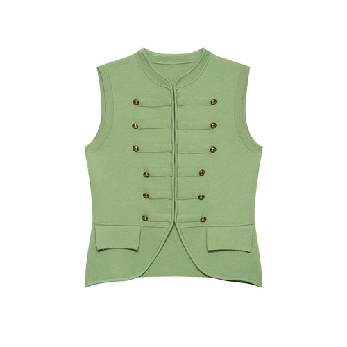 Damen Ärmellose Strickweste im Militärstil mit dekorativen Metallknöpfen und aufgesetzten Taschen Echoarchiv