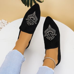 Damen Bestickte Velours-Loafer mit spitzer Zehenpartie und rutschfester Gummisohle – Lioré