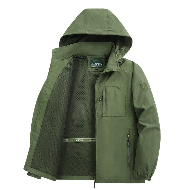 Herren nan leichte wasserabweisende Übergangsjacke mit Kapuze und funktionalen Reißverschlusstaschen Echo Archiv