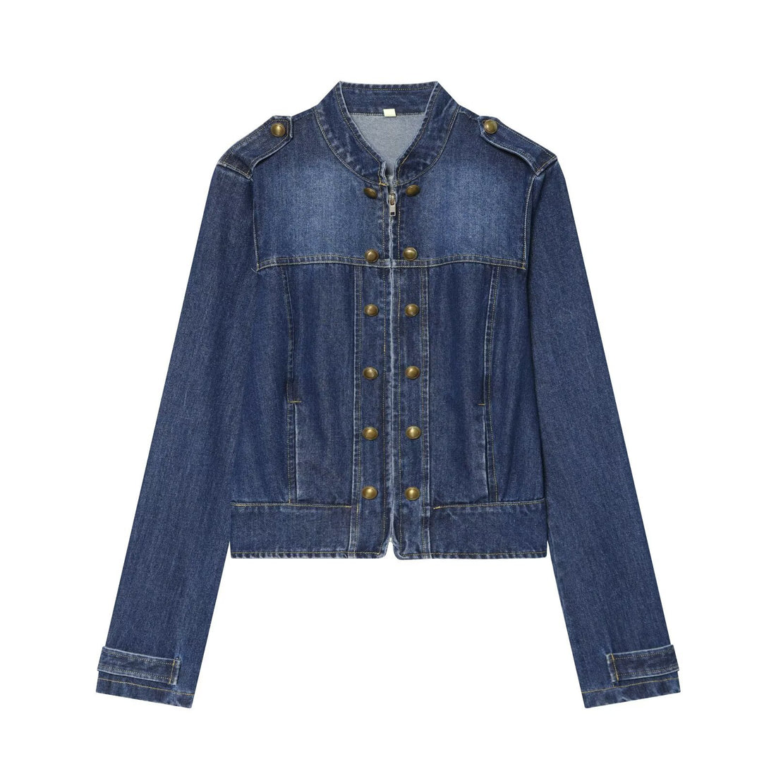 Damen Jeansjacke im Militärstil mit Stehkragen und Zierknopfleiste Echoarchiv