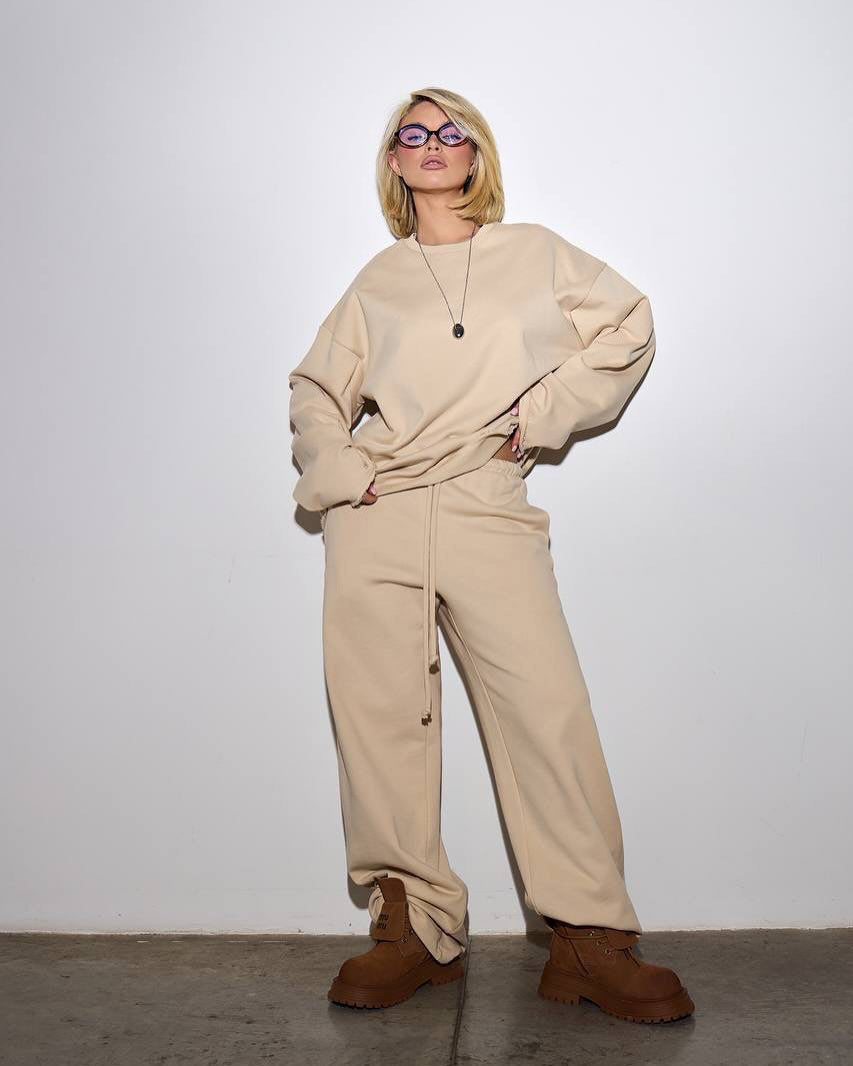 Damen Oversized Loungewear-Set mit Relaxed-Longsleeve und weitem High-Waist-Jogger – Élanora