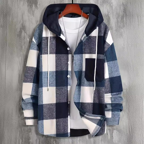 Herren kariertes Hemdjacke mit Kapuze Echoarchiv