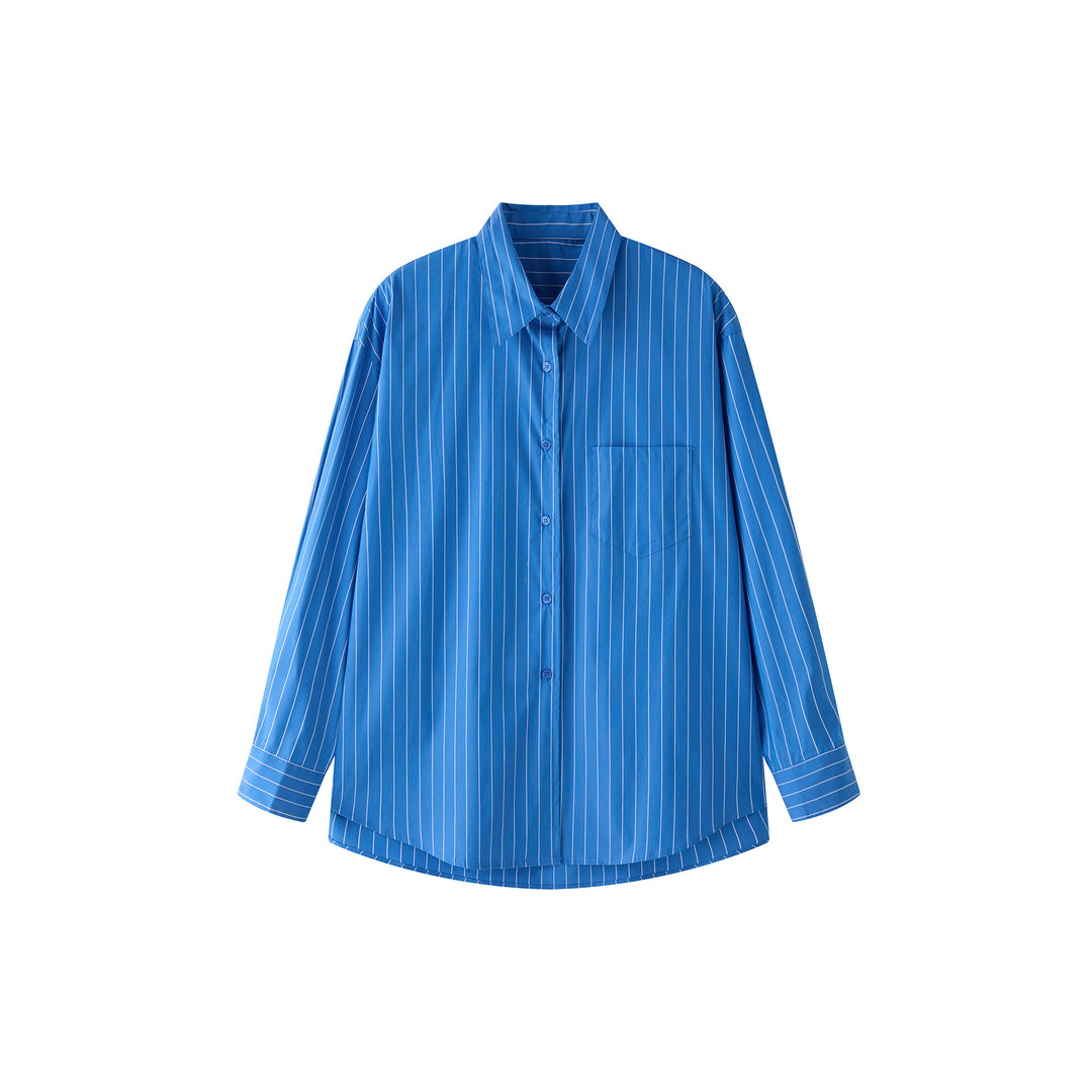 Damen Oversize-gestreifte Hemdbluse aus leichtem Viskose-Mix mit Brusttasche Echoarchiv