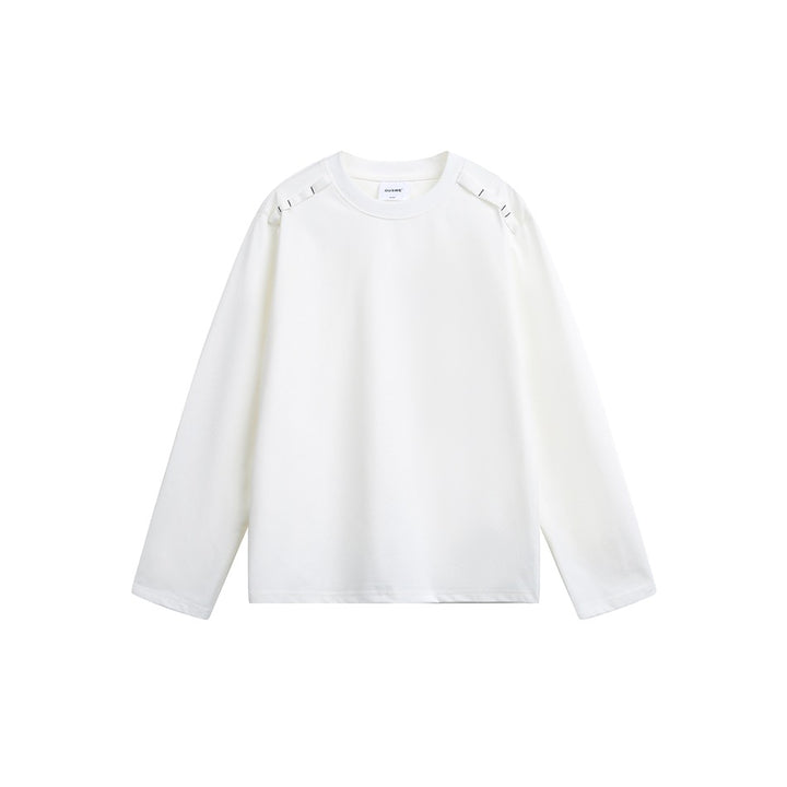 Unisex Langärmliges Oversize-T-Shirt mit Rundhals und dekorativem Schulterdetail Echoarchiv