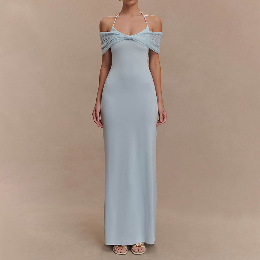 Damen Elegantes Maxi-Kleid mit schulterfreien Raffungen Echo Archiv