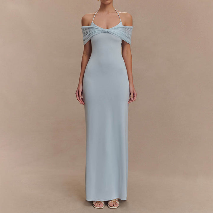 Damen Elegantes Maxi-Kleid mit schulterfreien Raffungen Echo Archiv