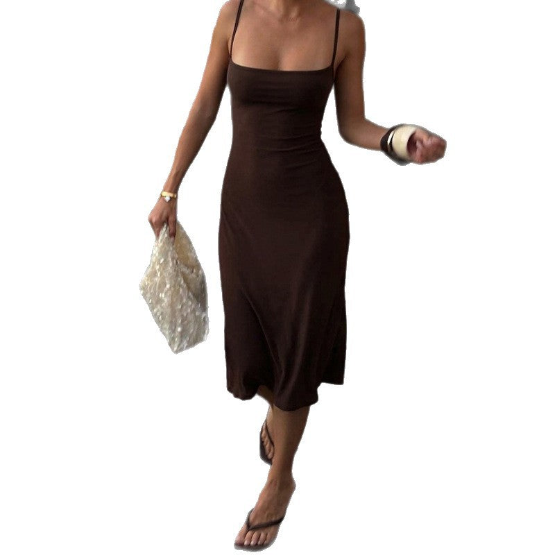 Damen Elegantes Maxikleid mit Spaghettiträgern und figurbetontem Schnitt Echo Archiv