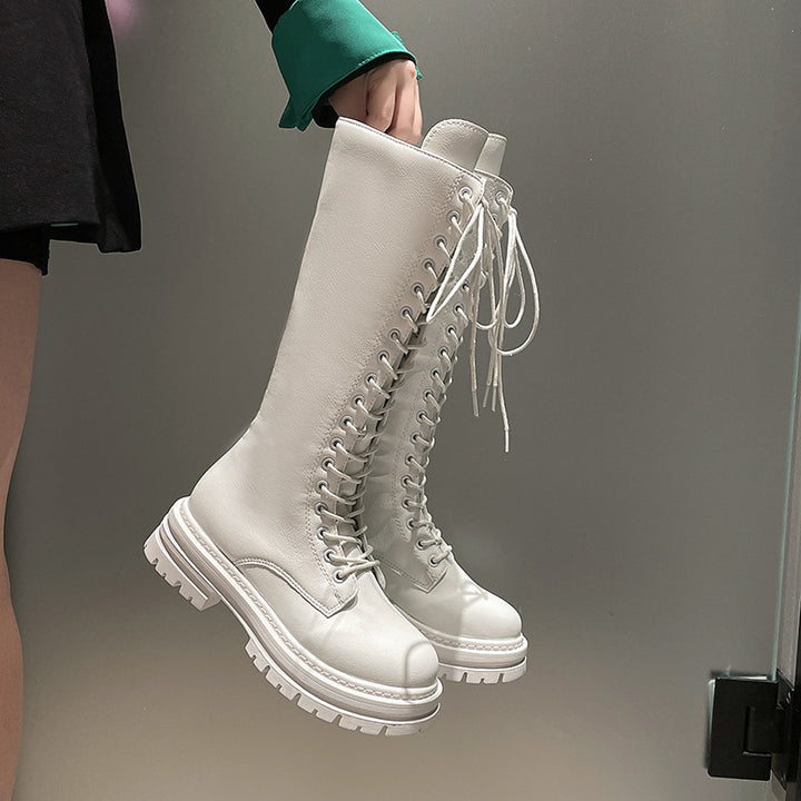Damen Kniehohe Schnürstiefel mit seitlichem Reißverschluss und grober Profilsohle – Lioré