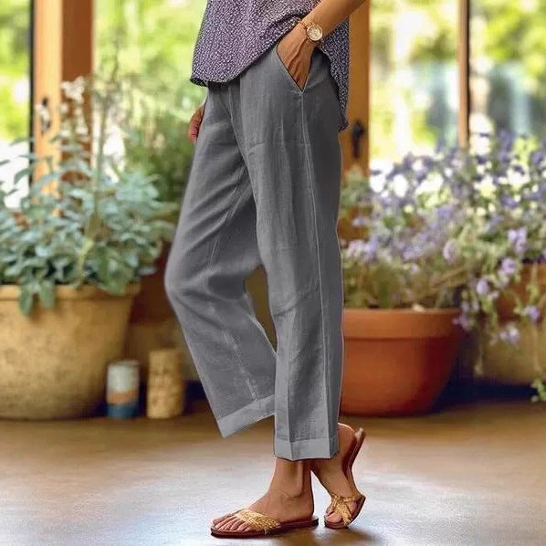 Damen Leinenhose mit weitem Schnitt und praktischen Taschen Echoarchiv